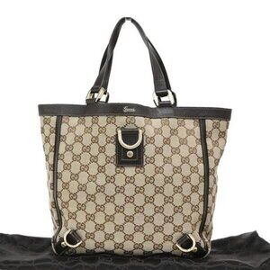 GUCCI Logo Abbey GG Pattern Shoulder Tote Bag Canvas Leather Brown GHW 31YH844